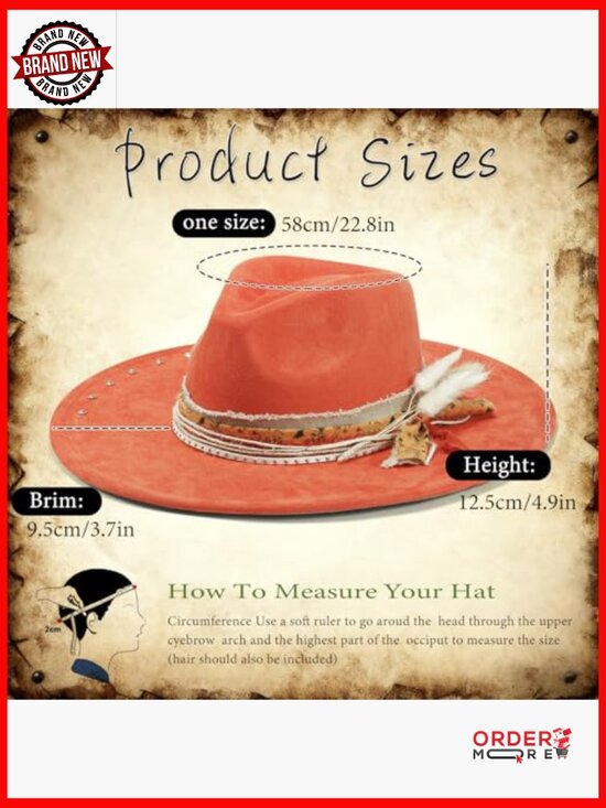 Wide Brim Fedora Hat Unisex Felt Panama Dress Hat Adjustable main image 7